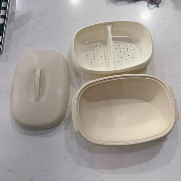 Tupperware Other - Vintage Tupperware Microwave Steamer Set 4pc Almond Cream 1273 1274 1275 USA